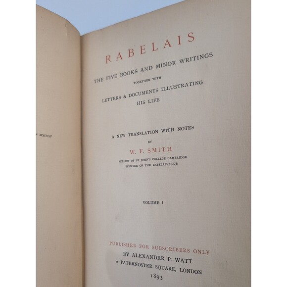 1893 Rabelais' Five Books & Minor Writings - W.F. Smith Trans. - #39/750 - Picture 8 of 14